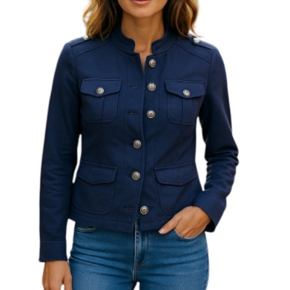 Inc International Concepts Military Style Blazer Jacket Navy Blue Stretch Size M - Picture 1 of 11